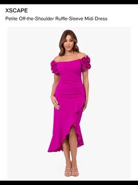 XSCAPE Off-the-Shoulder Ruffle-Sleeve Midi Dress - Magenta